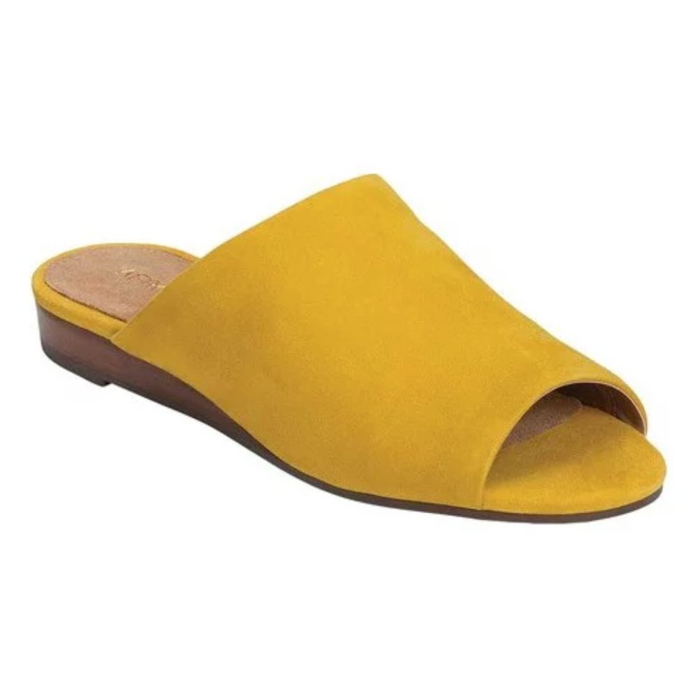 AEROSOLES Bitmap Yellow Suede Slip on Mule Sandal Slides, size 7.5